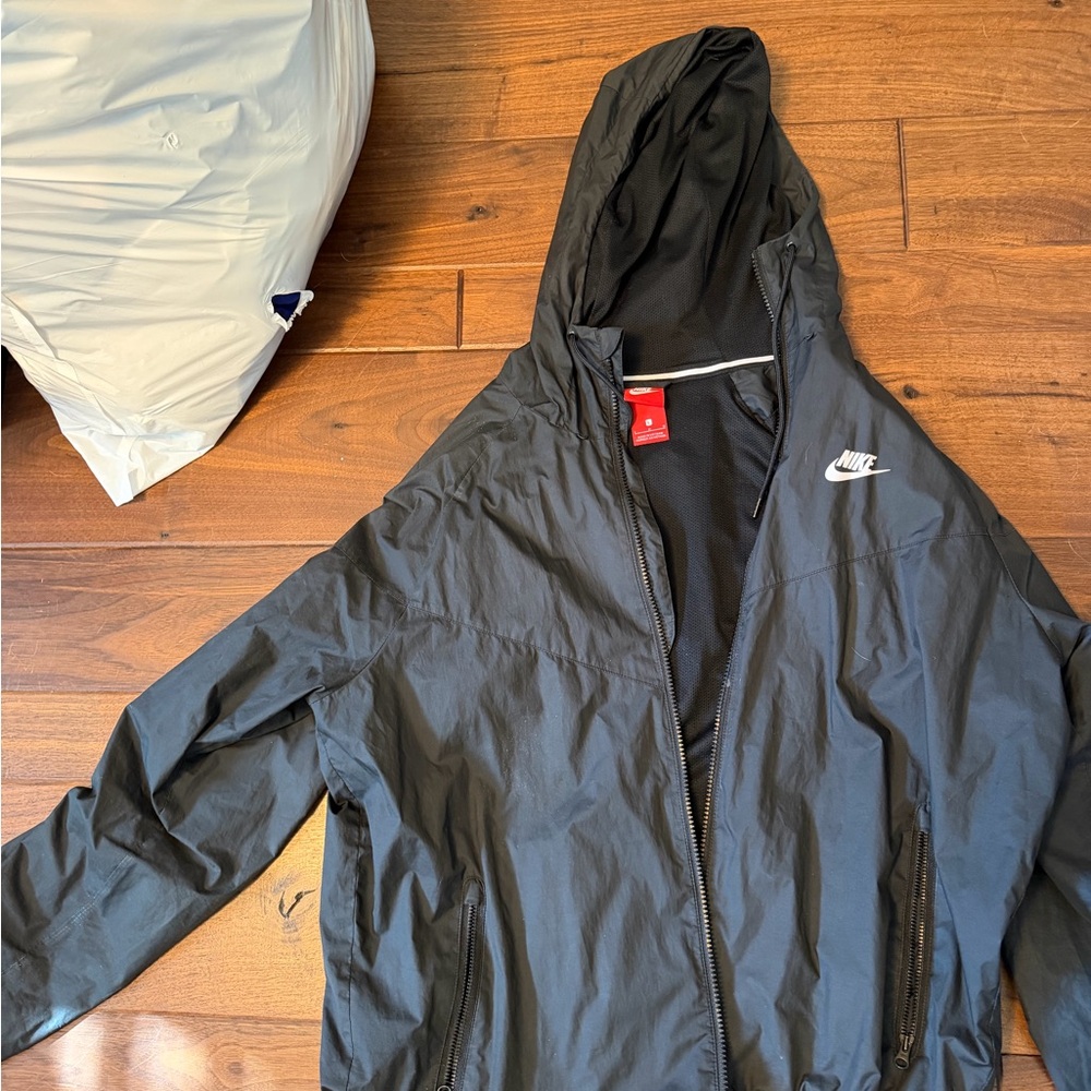 Nike Black Hooded Lightweight Jacket with White Logo